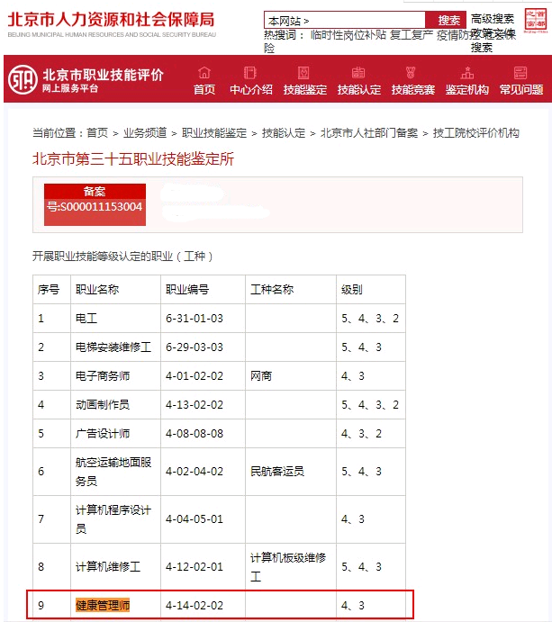 北京市人社部2021年頒發(fā)的健康管理師證書有那些認定機構1