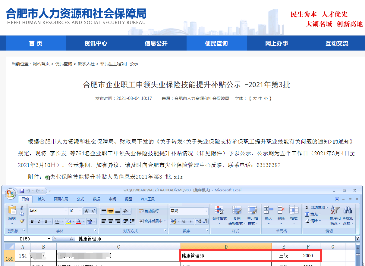 合肥2021年第3批健康管理師成功領(lǐng)取政府補貼2000元!你領(lǐng)取了嗎?